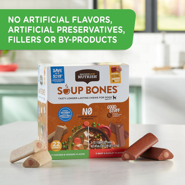 Rachael Ray Nutrish Soup Bones Dog Treat Variety Pack, Beef & Chicken, 11 ct., 2 pk.