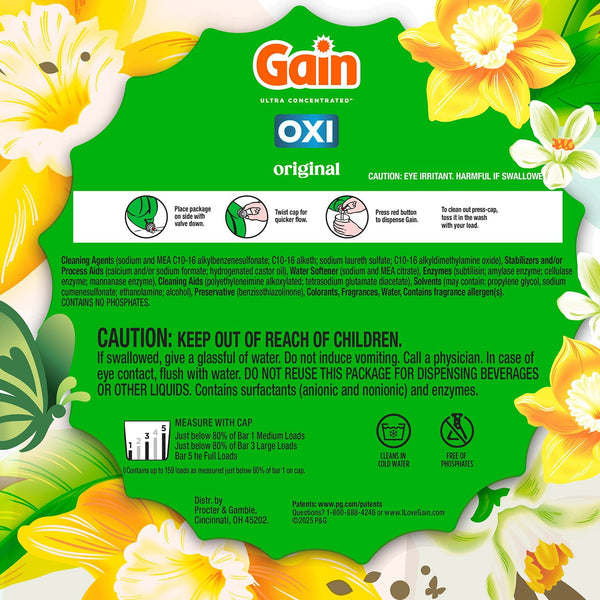 Gain + Oxi Liquid Laundry Detergent, Original, 159 Loads, 170 fl. oz.