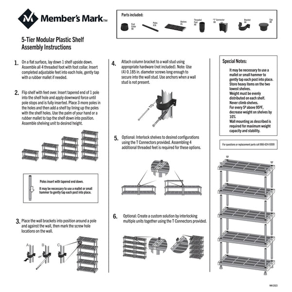 Member's Mark 5-Tier Heavy-Duty Shelf, 48""W x 20""D x 72""H